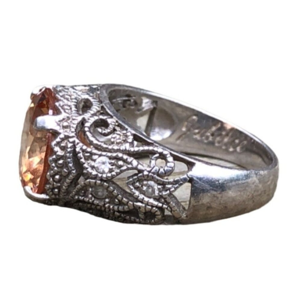 Joseph Esposito ESPO Jubilee 925 Filigree Ring w Large Round Peach CZ Sz 8.25 - Picture 3 of 9
